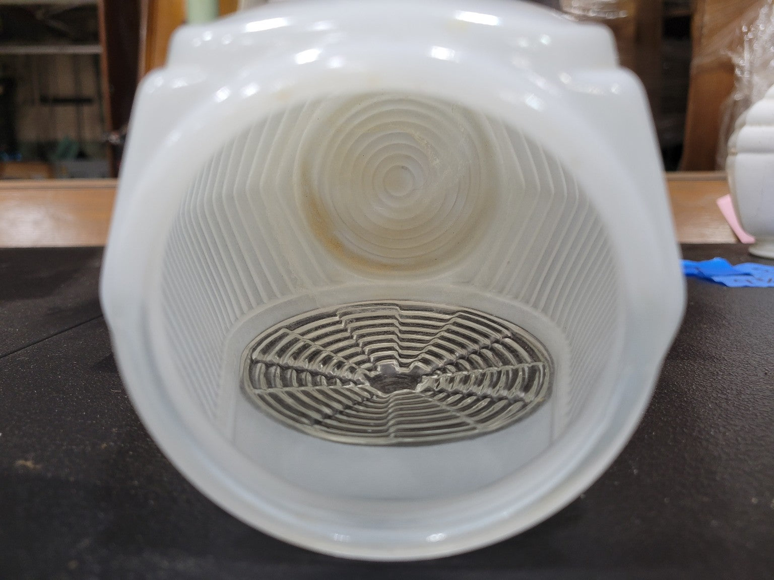 Art Deco Opaline Ribbed Glass Shade – Spiderweb Pattern Globe
