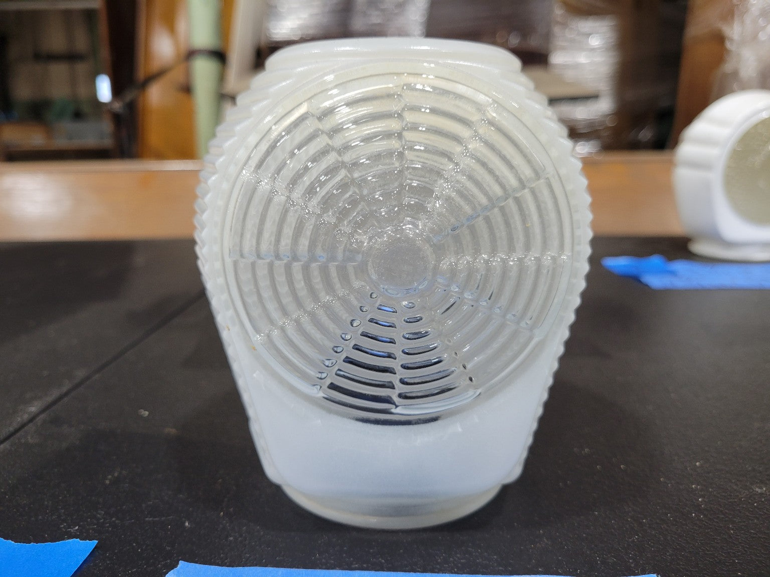 Art Deco Opaline Ribbed Glass Shade – Spiderweb Pattern Globe
