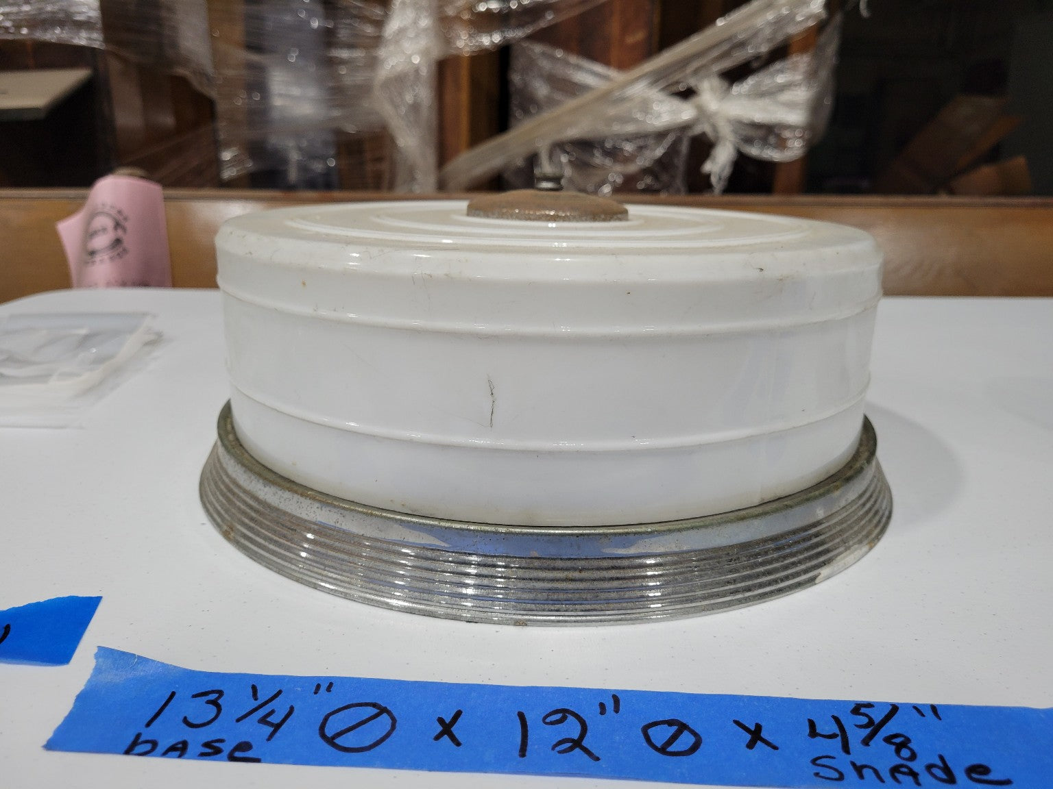 Vintage Moe Light Flush Mount Ceiling Fixture – White Glass Shade & Ribbed Metal Base