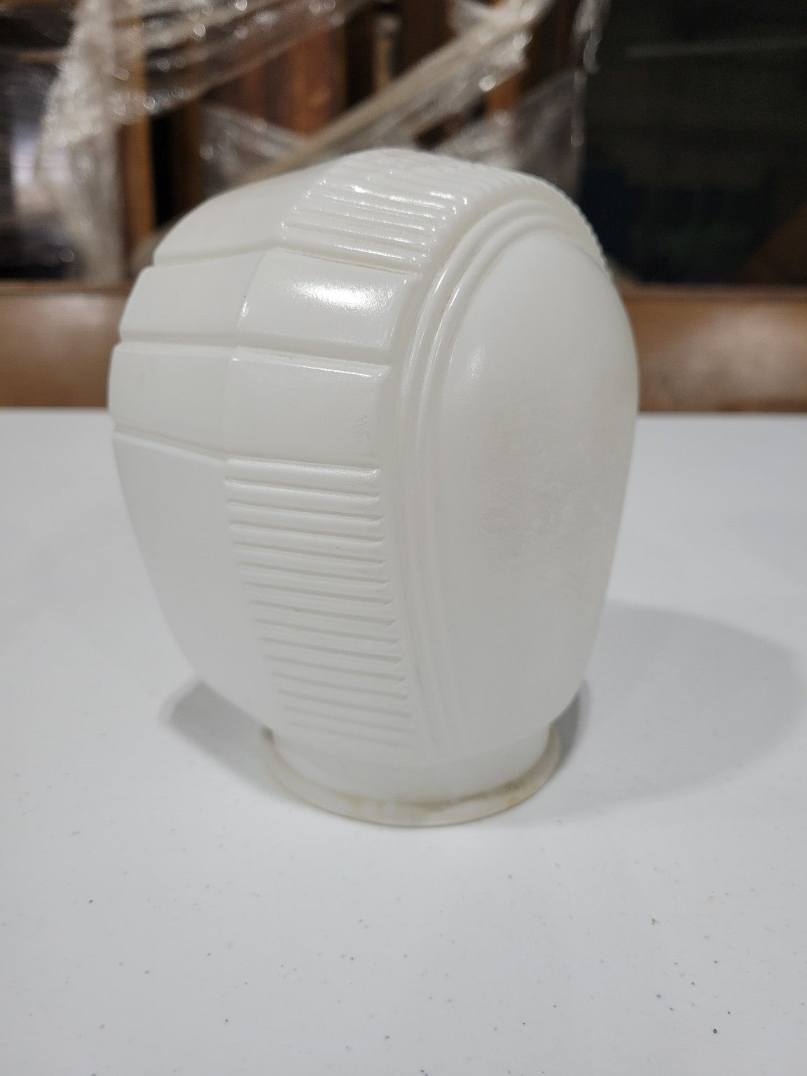 Art Deco Milk Glass Sconce Shade – Frosted Bullet Dome with Geometric Detailing