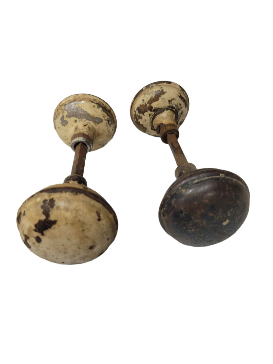 Set of Two Antique Painted Steel Door Knob Assemblies – 2⅜" Diameter