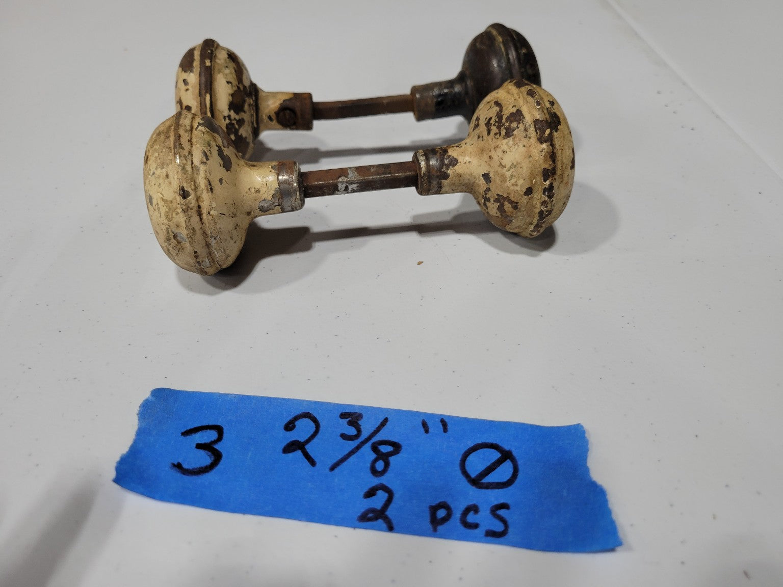 Set of Two Antique Painted Steel Door Knob Assemblies – 2⅜" Diameter