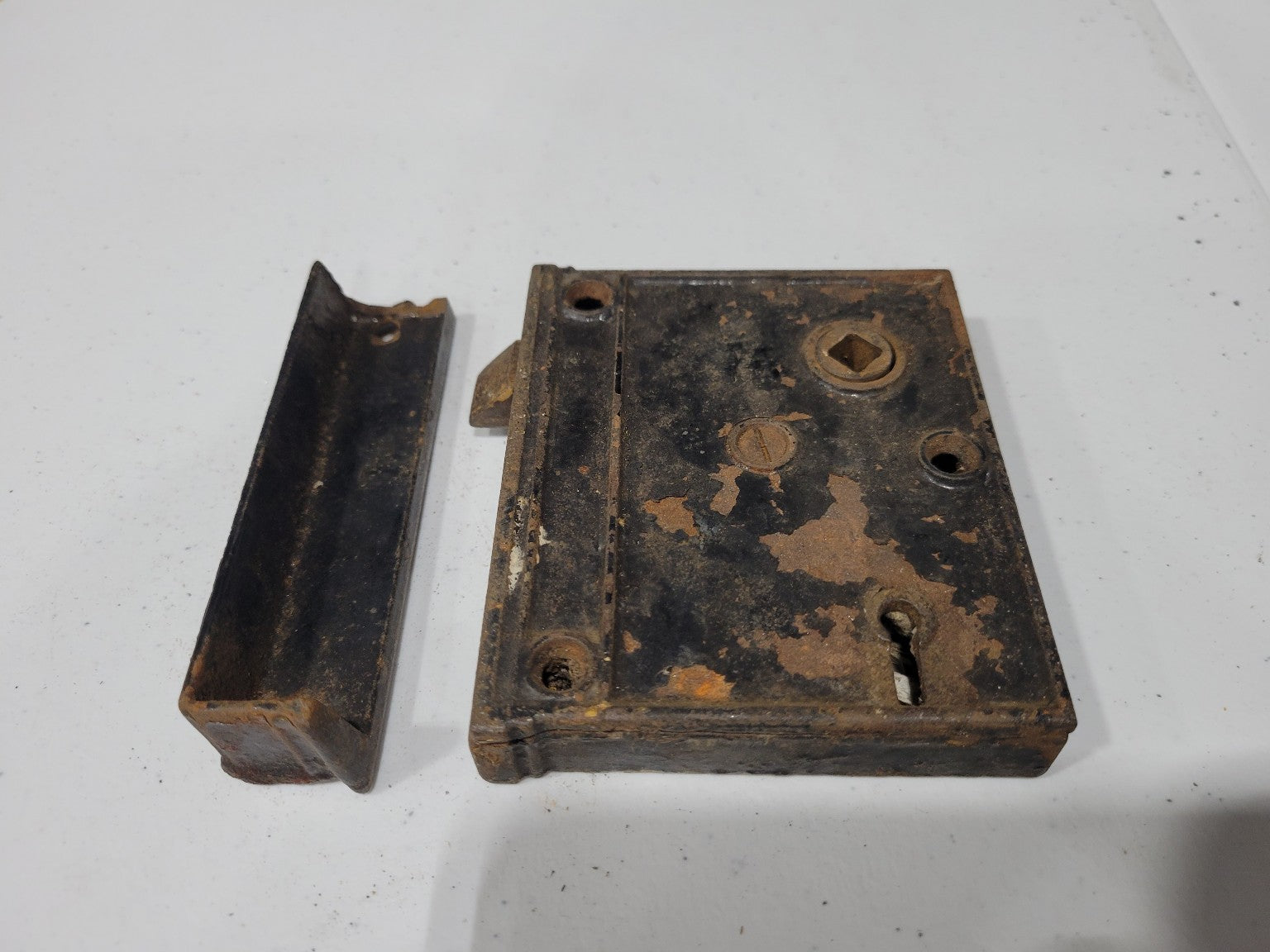 Antique Surface-Mount Mortise Lockset – 2⅜" Backset with Strike Plate