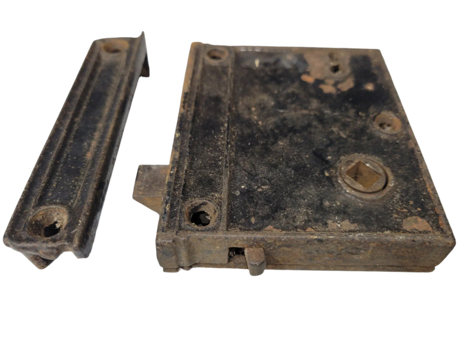 Antique Surface-Mount Mortise Lockset – 2⅜" Backset with Strike Plate