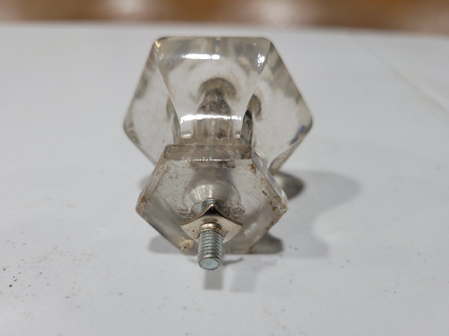 Vintage Clear Glass Hexagonal Cabinet Knob – 2" Diameter