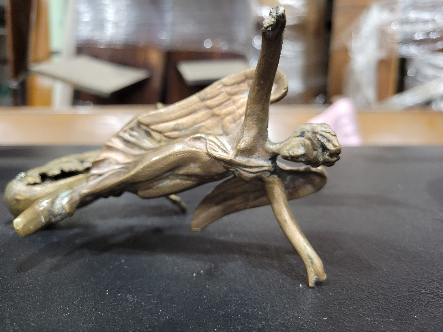 Antique Cast Brass Winged Nymph with Swan Wall Sconce Mount