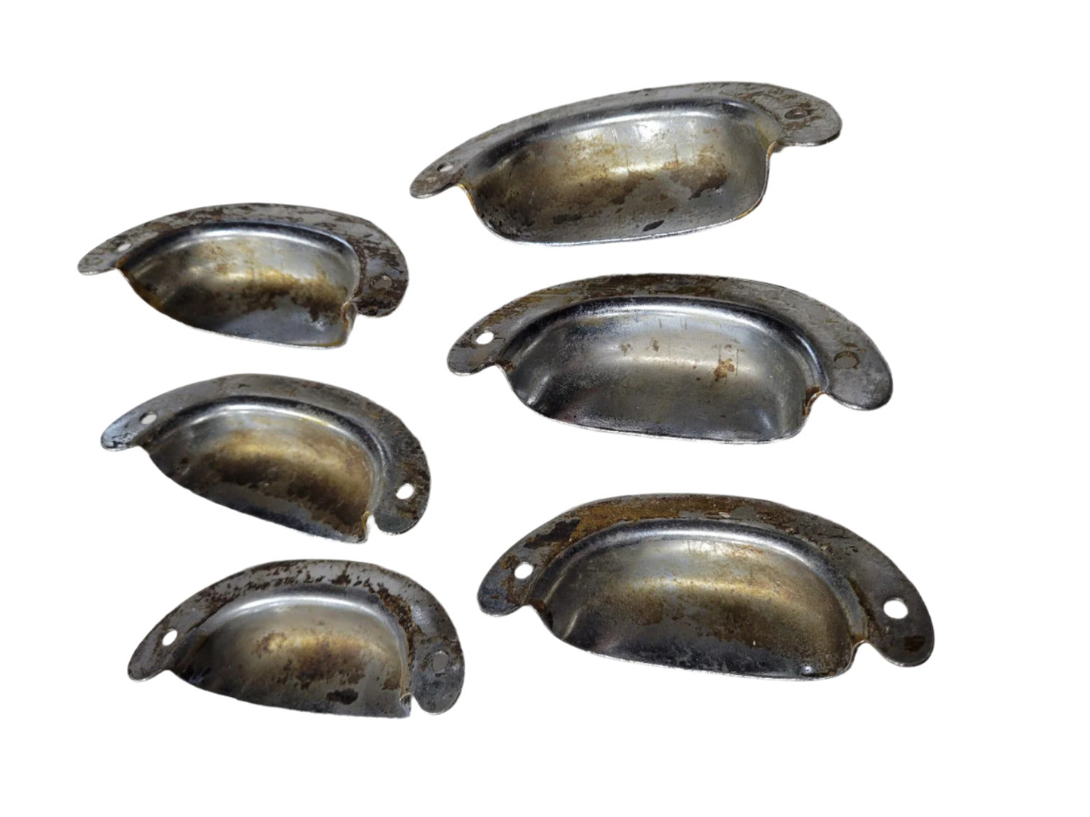 Set of 6 Vintage Chrome Cup Pull Handles – 3 Mounting Spread