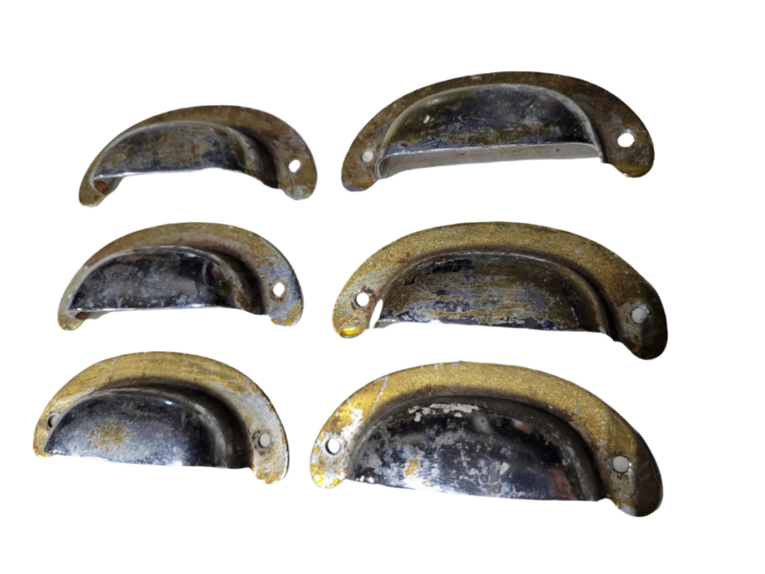 Set of 6 Vintage Chrome Cup Pull Handles – 3 Mounting Spread