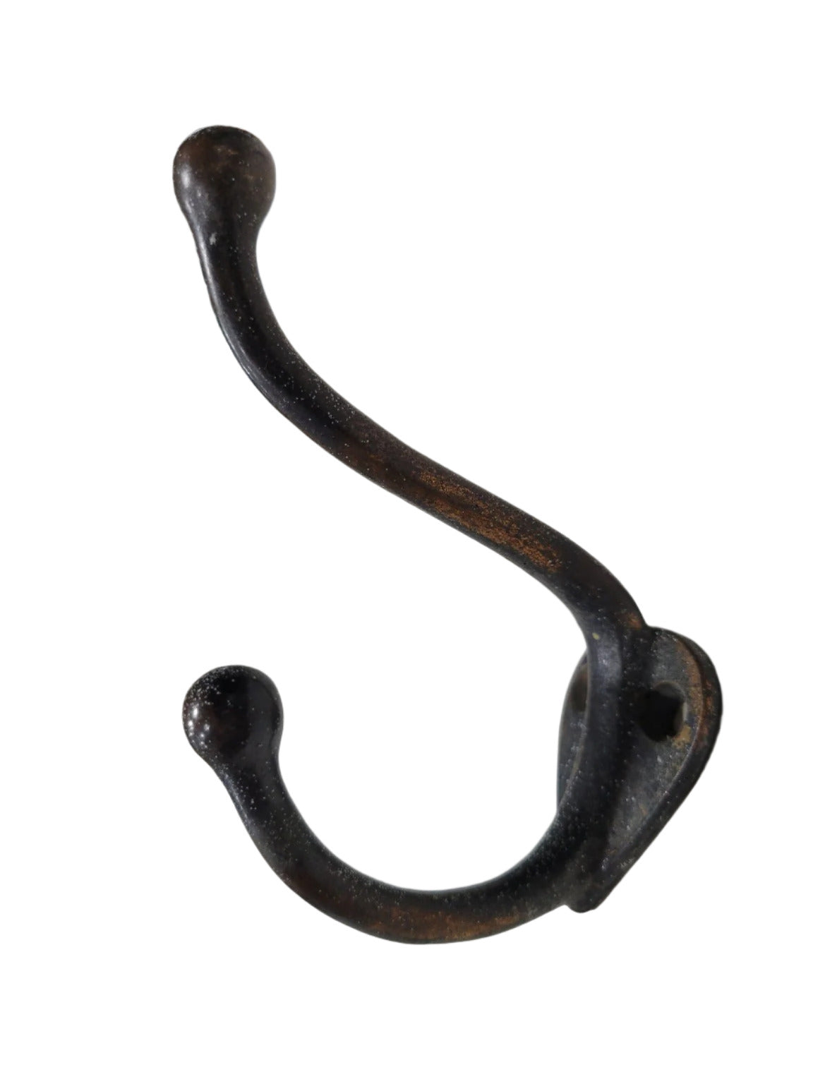 Vintage Cast Iron Double Coat Hook – Ball Tip, Aged Patina