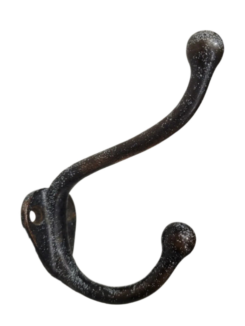 Vintage Cast Iron Double Coat Hook – Ball Tip, Aged Patina