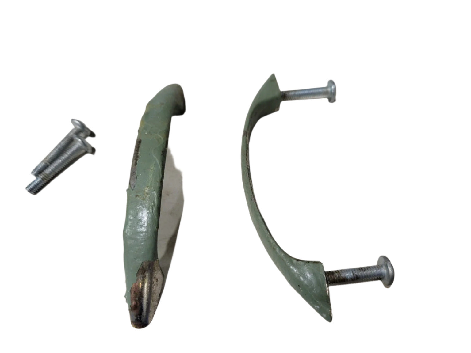 Set of 2 Mid-Century Metal Drawer Pulls – Green Enamel, 3 Screw Spacing
