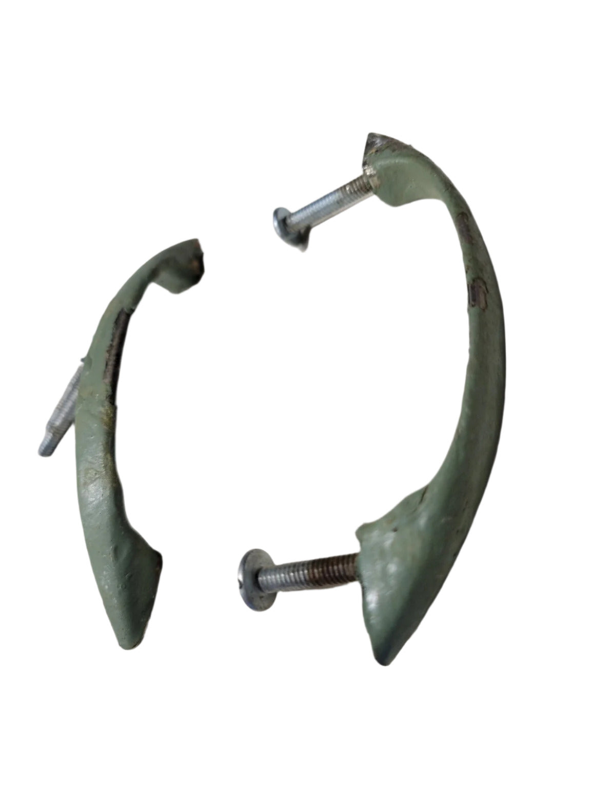 Set of 2 Mid-Century Metal Drawer Pulls – Green Enamel, 3 Screw Spacing