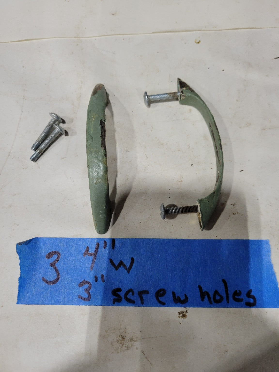 Set of 2 Mid-Century Metal Drawer Pulls – Green Enamel, 3 Screw Spacing
