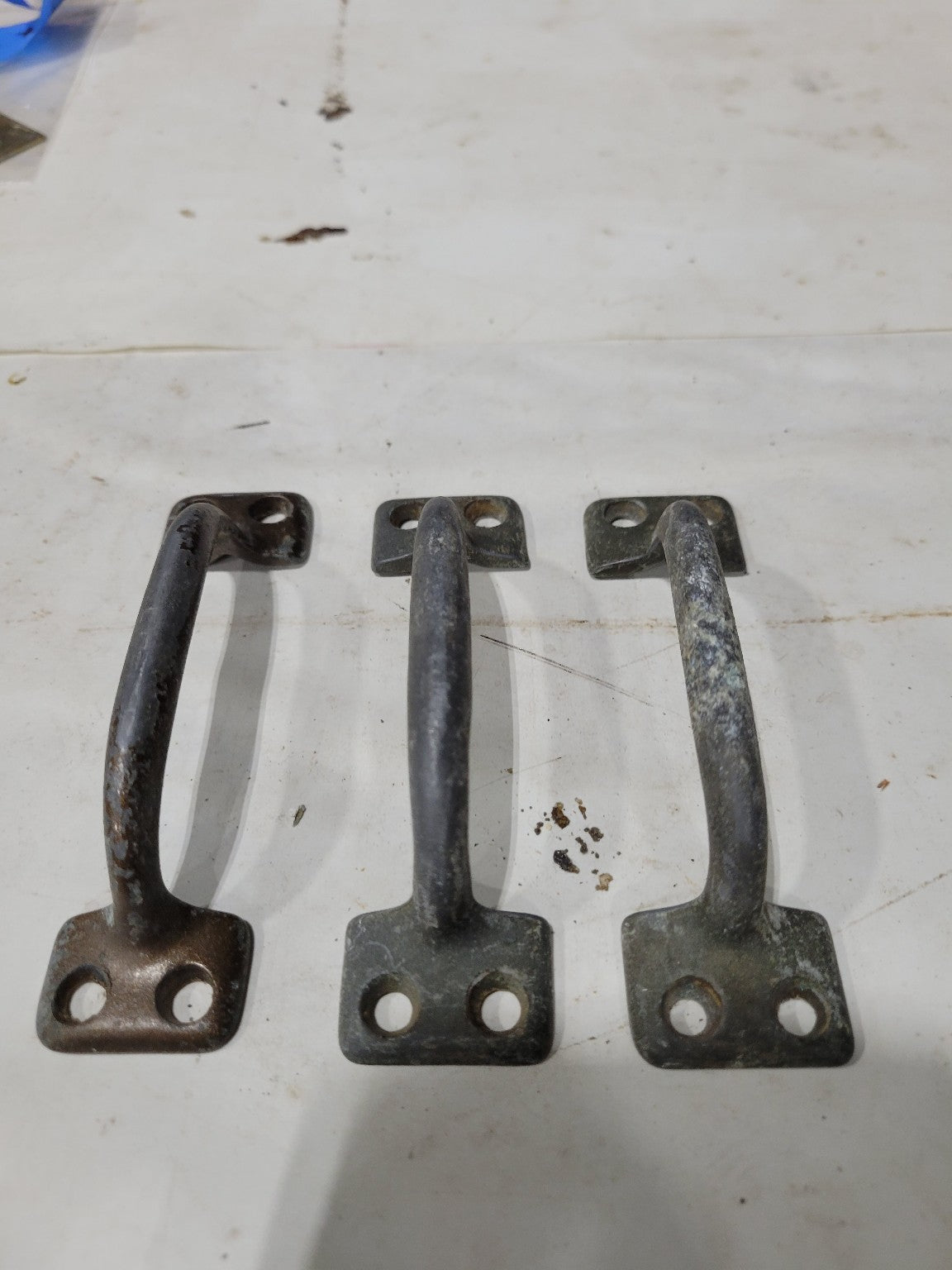 Set of 3 Aged Cast Brass Pull Handles – ⅝" W x 1" T
