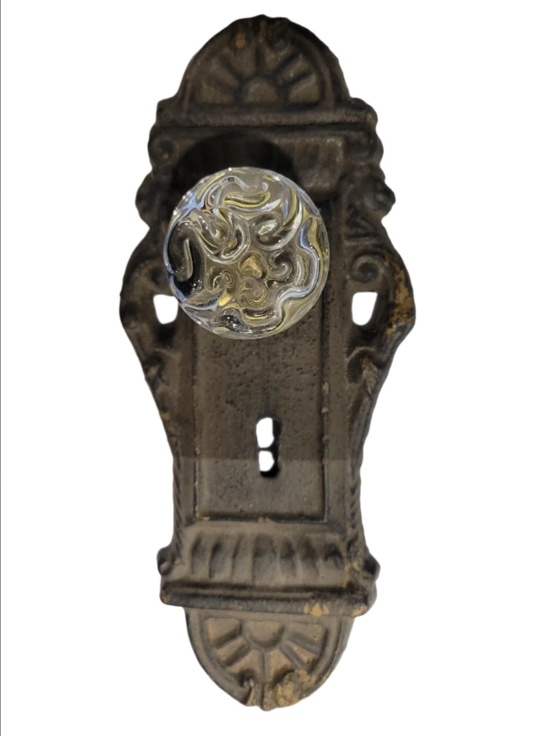 Vintage Style Cast Iron Door Backplate with Crystal Knob - 3 ¾" W x 7 ½" T x ⅝" D