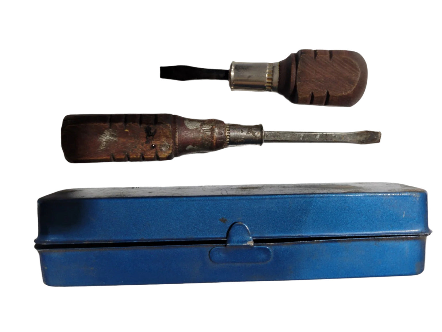 Vintage Stubby Flat Tip Screwdriver Set in Blue Tin