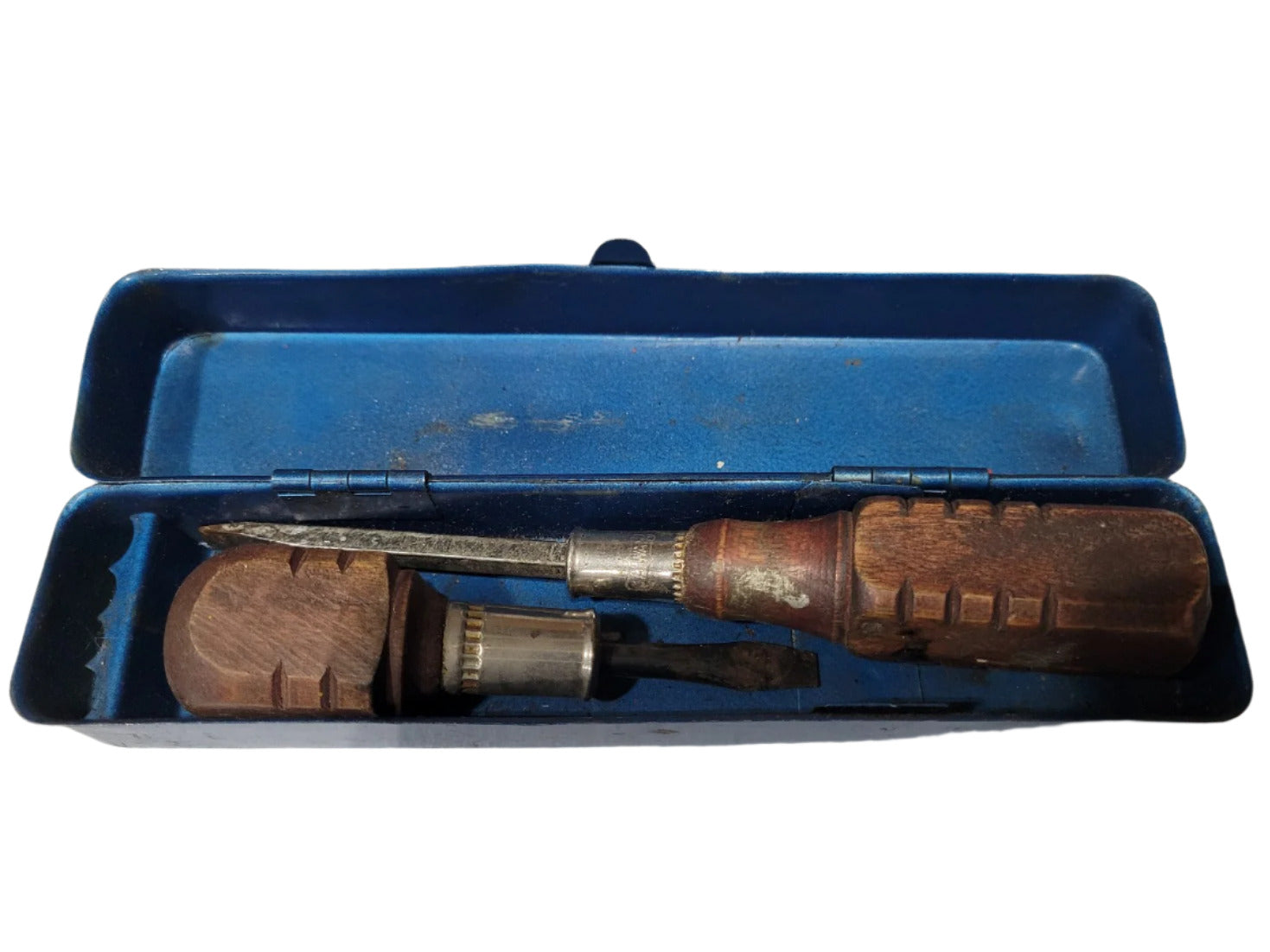 Vintage Stubby Flat Tip Screwdriver Set in Blue Tin