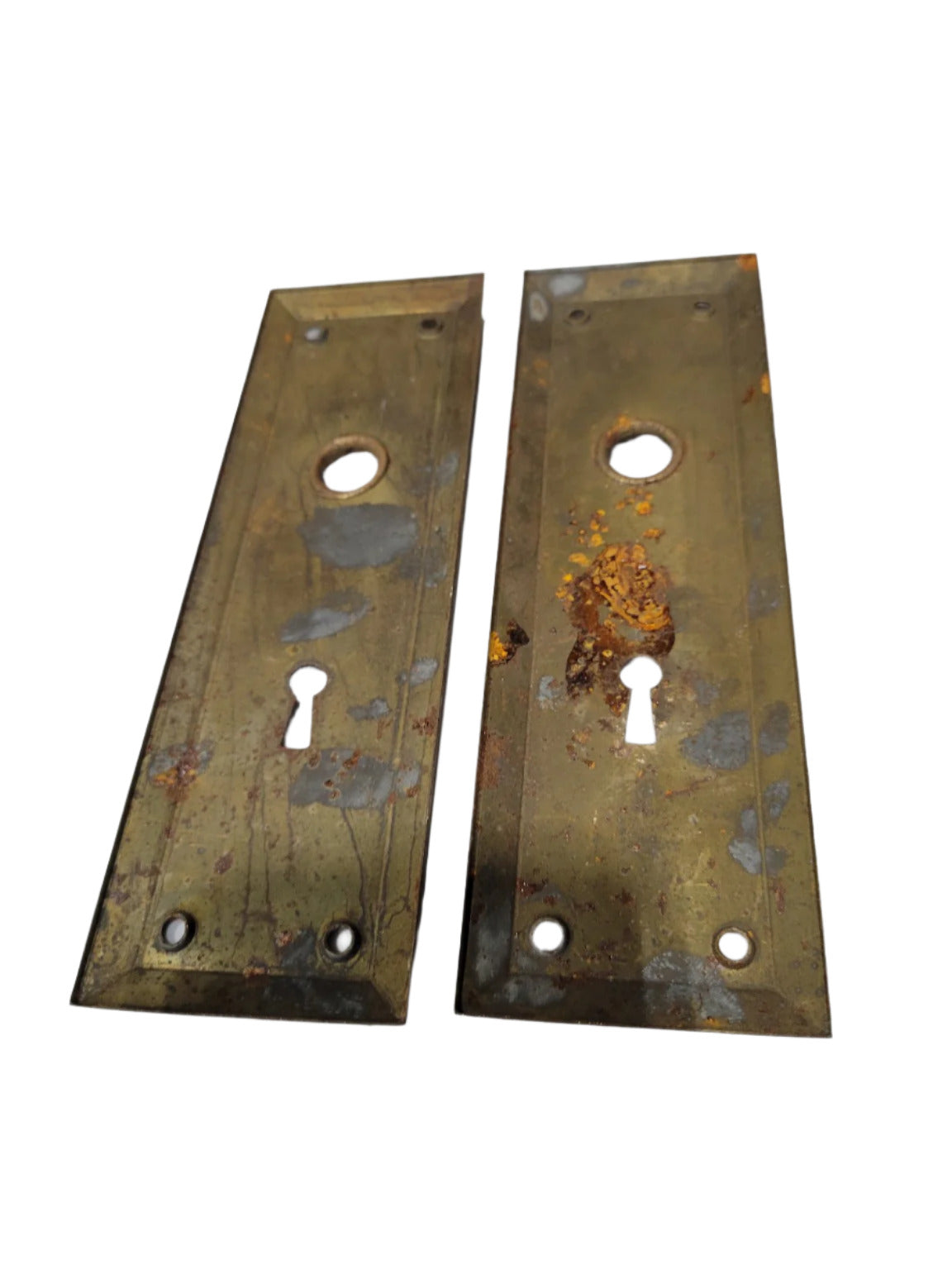 Pair of Antique Brass Keyhole Backplates – 2 ¼" x 7"