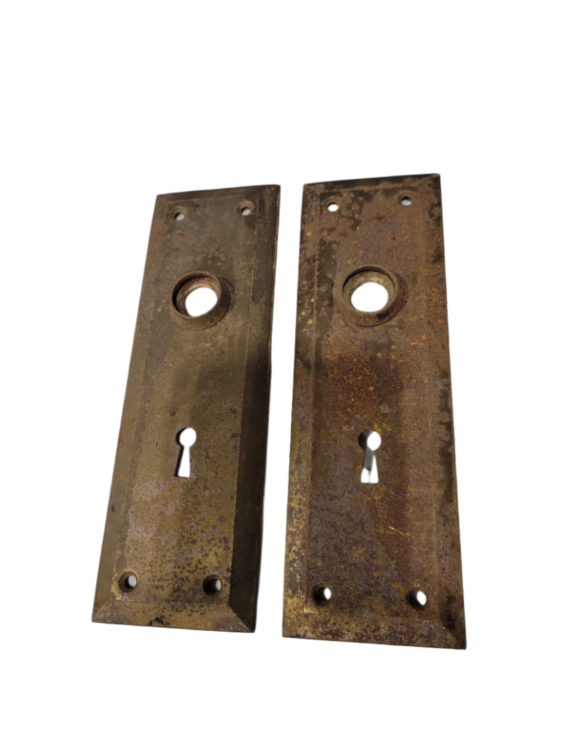 Pair of Antique Brass Keyhole Backplates – 2 ¼" x 7"