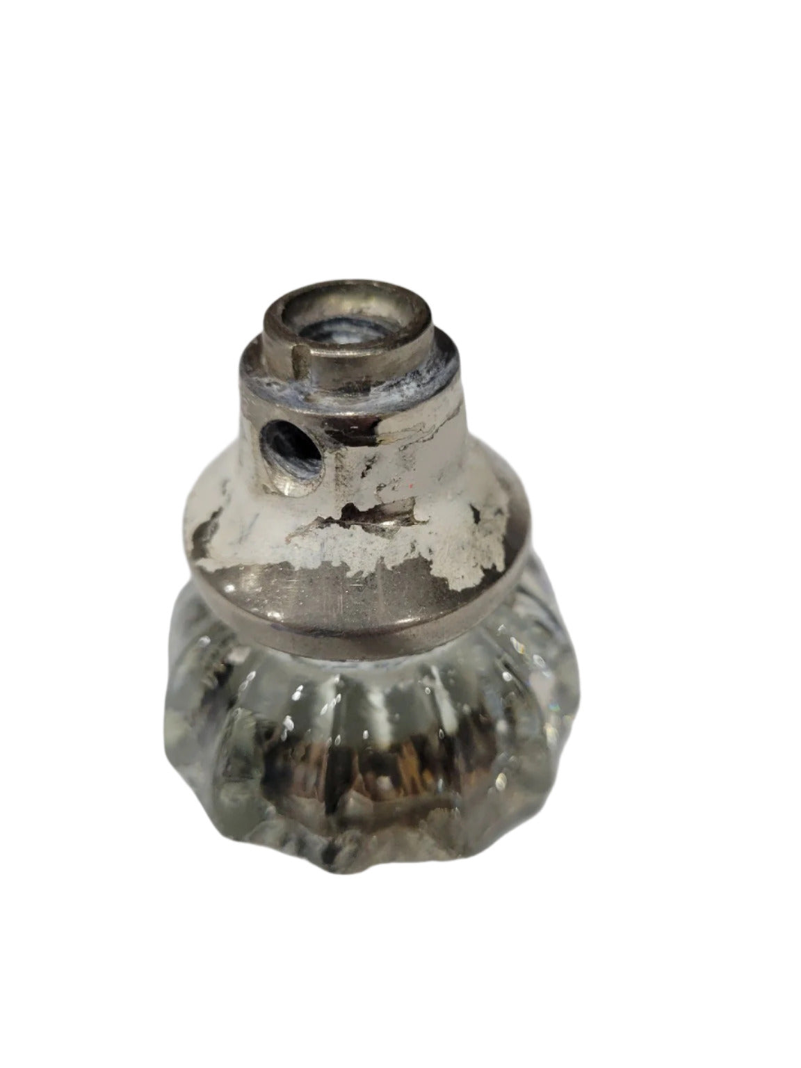 Vintage Fluted Glass Door Knob with Nickel Collar – Single Knob