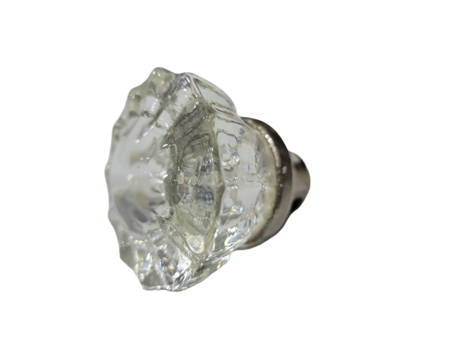 Vintage Fluted Glass Door Knob with Nickel Collar – Single Knob