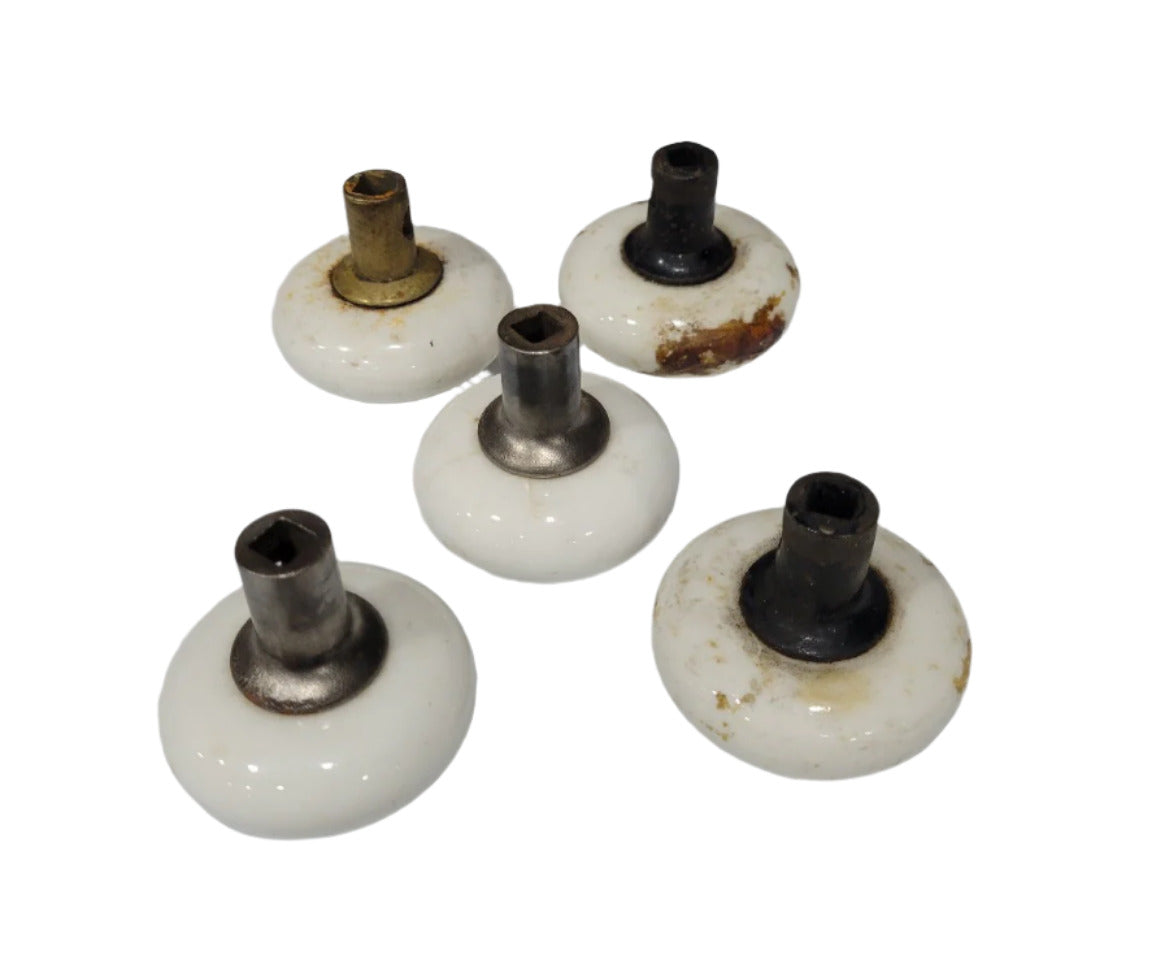 Antique White Porcelain Doorknobs 2 ⅜" Ø  – Set of 5
