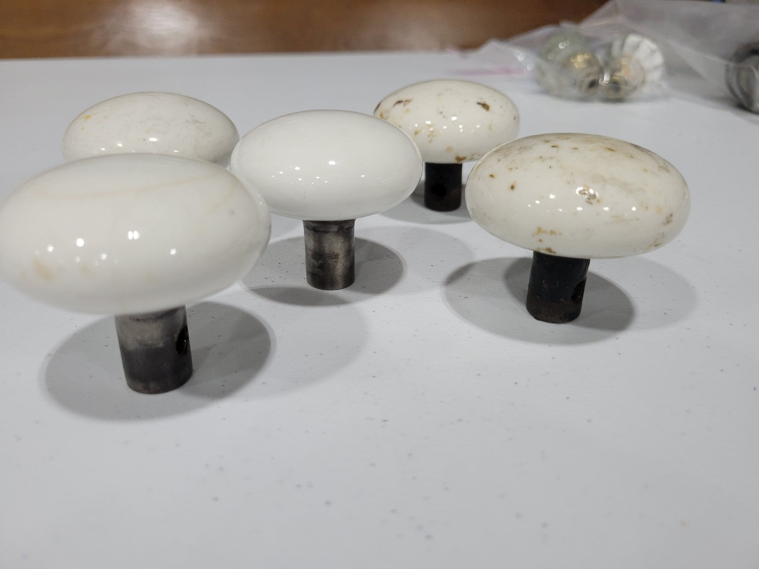 Antique White Porcelain Doorknobs 2 ⅜" Ø  – Set of 5