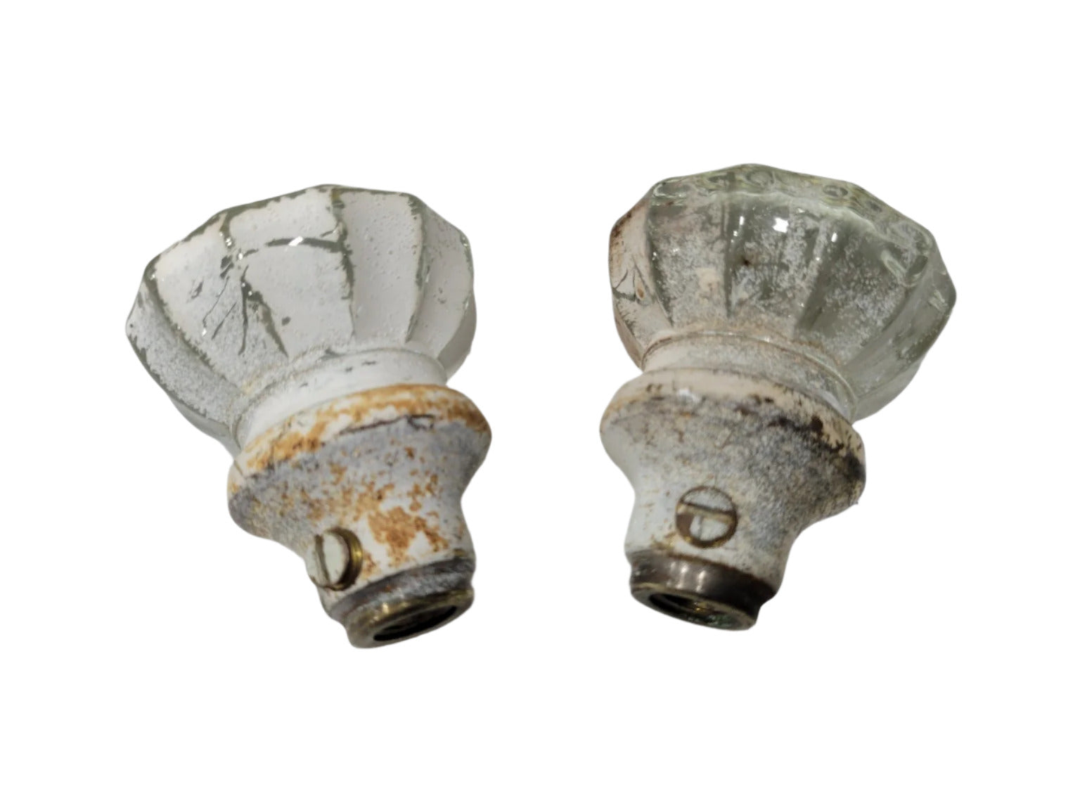 Set of 2 Antique Fluted Glass Doorknobs – 2" Diameter