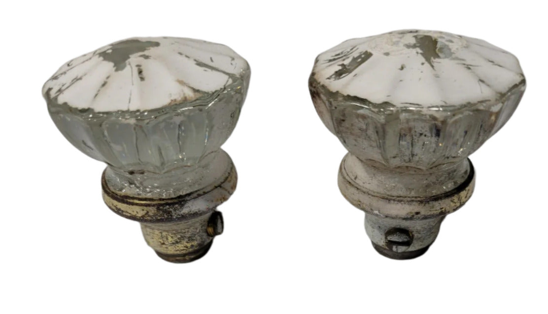 Set of 2 Antique Fluted Glass Doorknobs – 2" Diameter