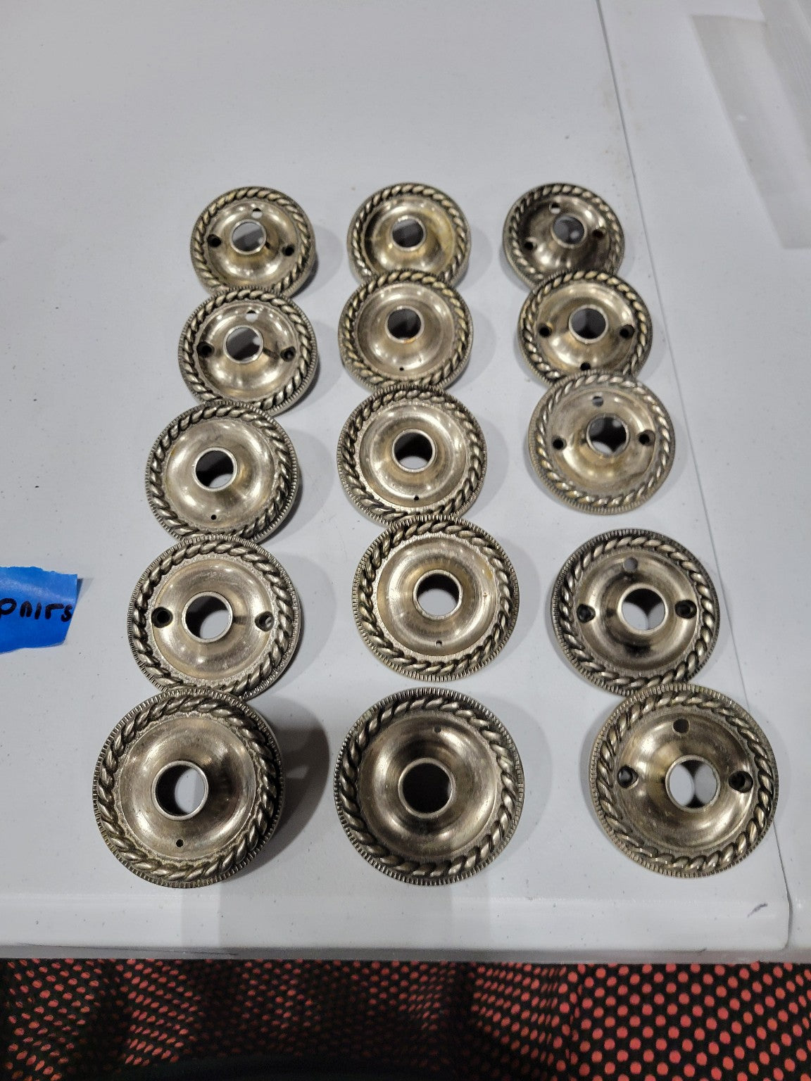 Set of 7 Pairs Ornate Brass Rosette Door Plates - 2 ⅛" diameter