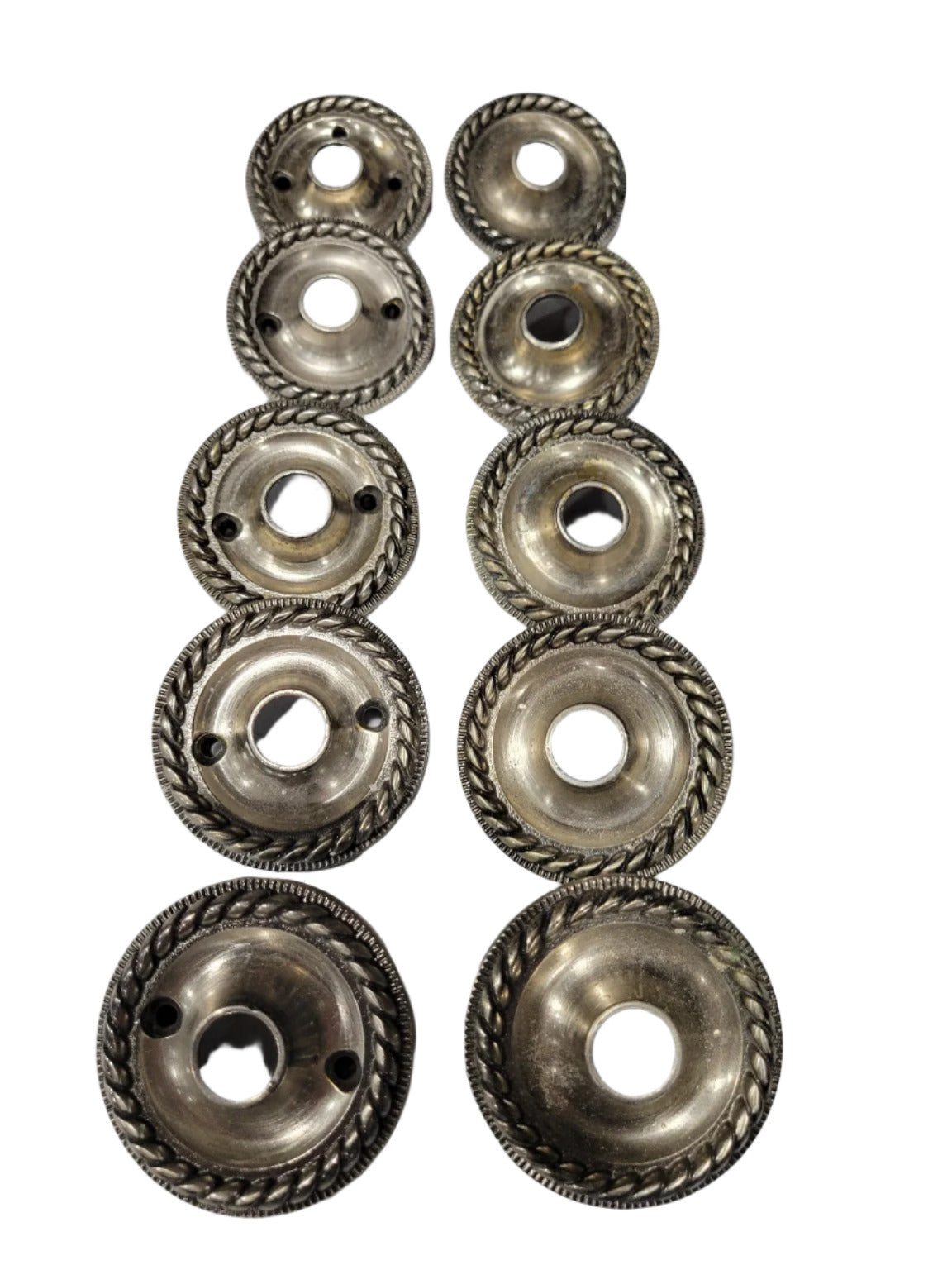 Set of 11 Pairs Ornate Rope-Edge Brass Escutcheon Plates - 2 ⅜" Ø