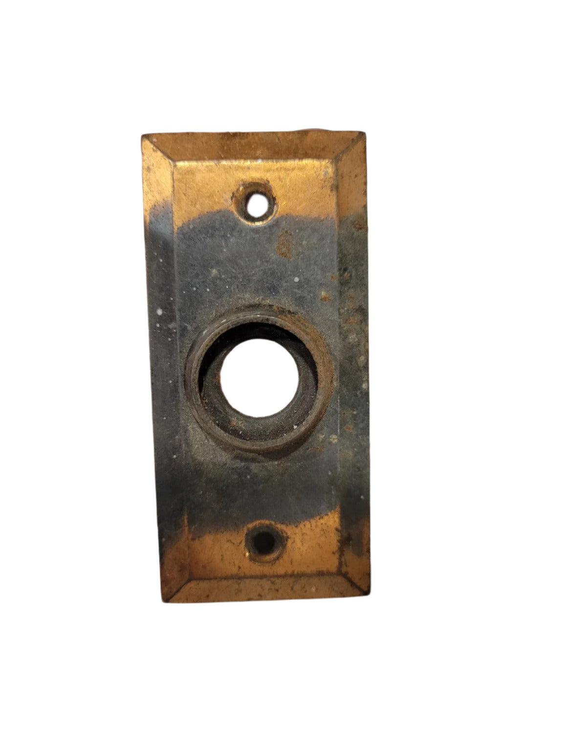 Antique Brass-Plated Steel Door Knob Backplate – Beveled Rectangle 3 ¼" L x 1 ½" W