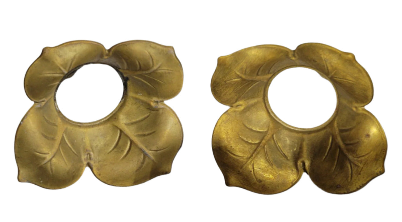 Pair of Antique Brass Leaf Rosette Canopy Collars (2 Pieces)