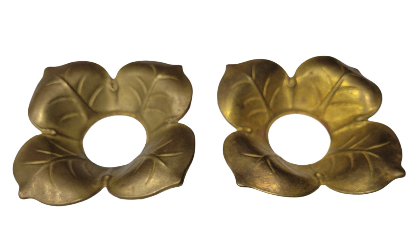 Pair of Antique Brass Leaf Rosette Canopy Collars (2 Pieces)