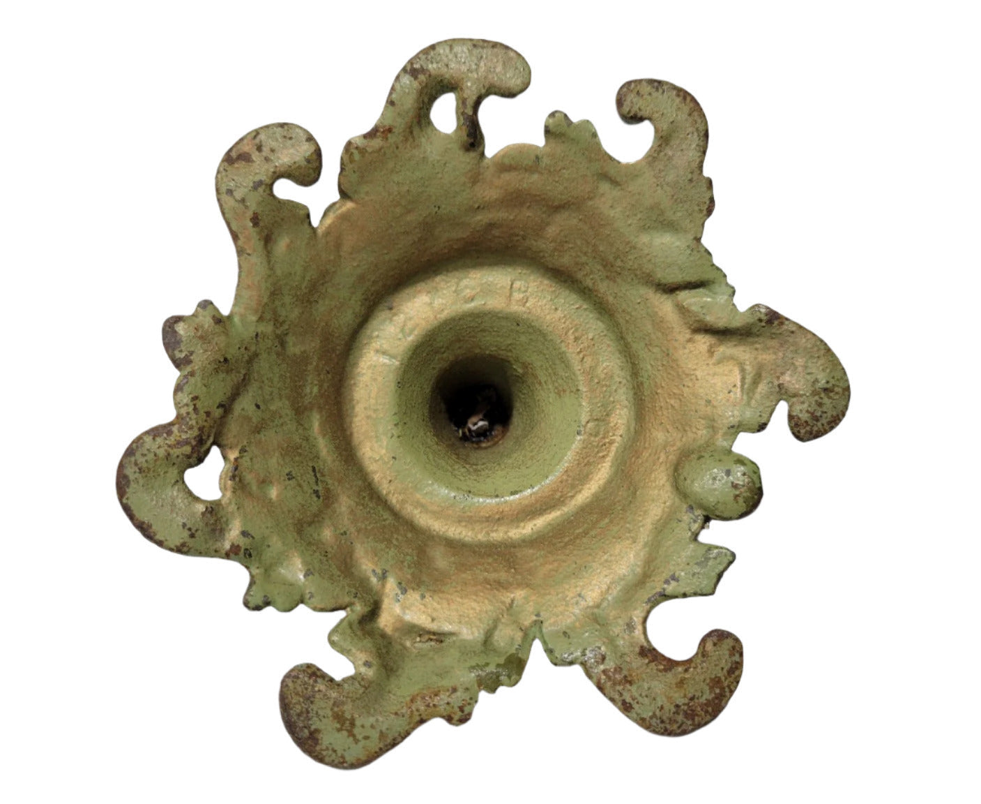 Antique Cast Iron Lamp or Clock Base – Claw Foot Rococo Design with Verdigris Patina