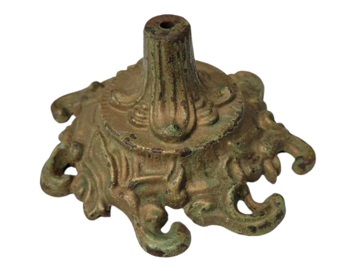 Antique Cast Iron Lamp or Clock Base – Claw Foot Rococo Design with Verdigris Patina