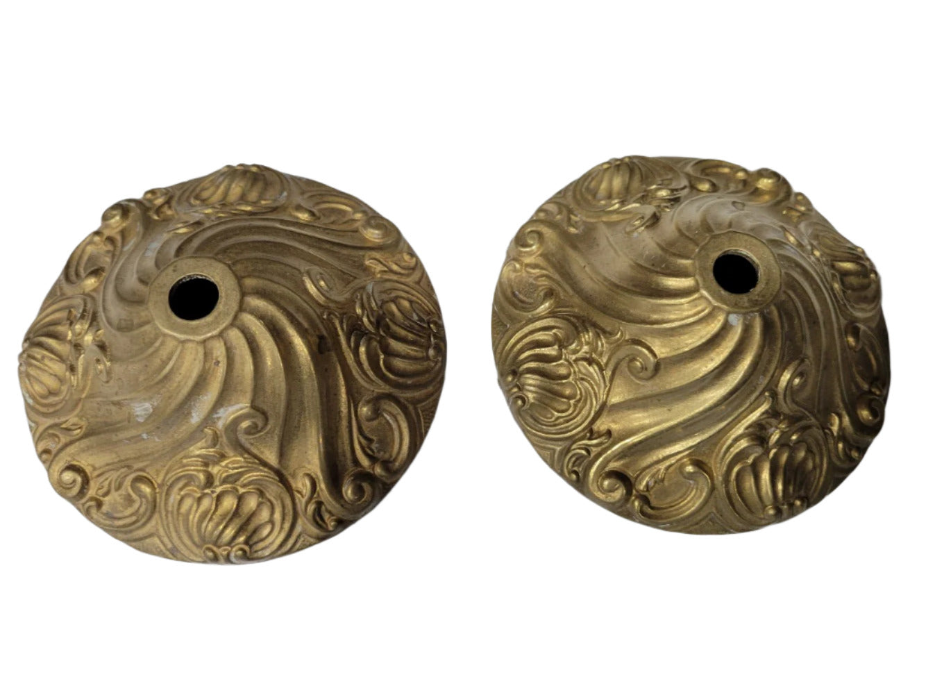 Pair of Ornate Brass Lamp Base Covers – Swirling Acanthus Design