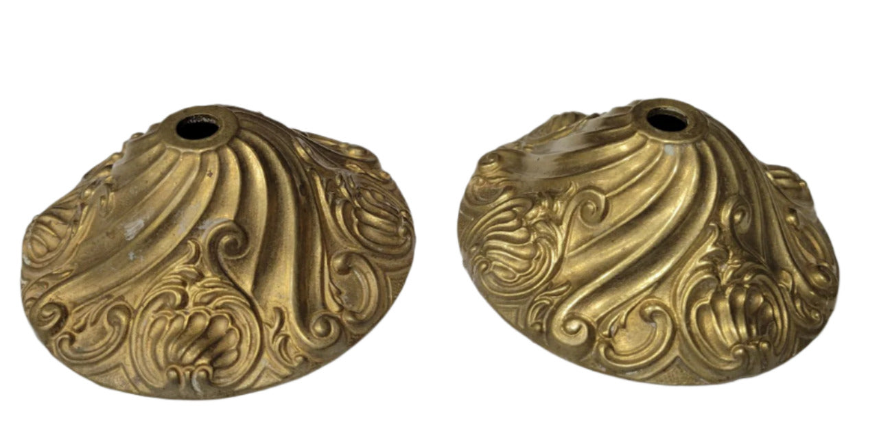 Pair of Ornate Brass Lamp Base Covers – Swirling Acanthus Design