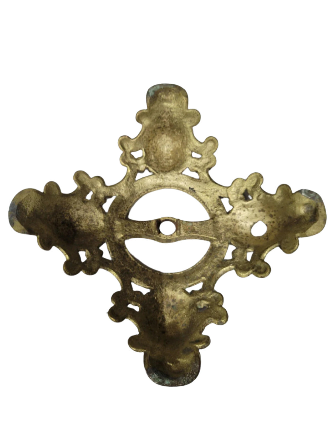 Antique Cast Brass Tripod Light or Clock Base – Ornate Shell & Scroll Design