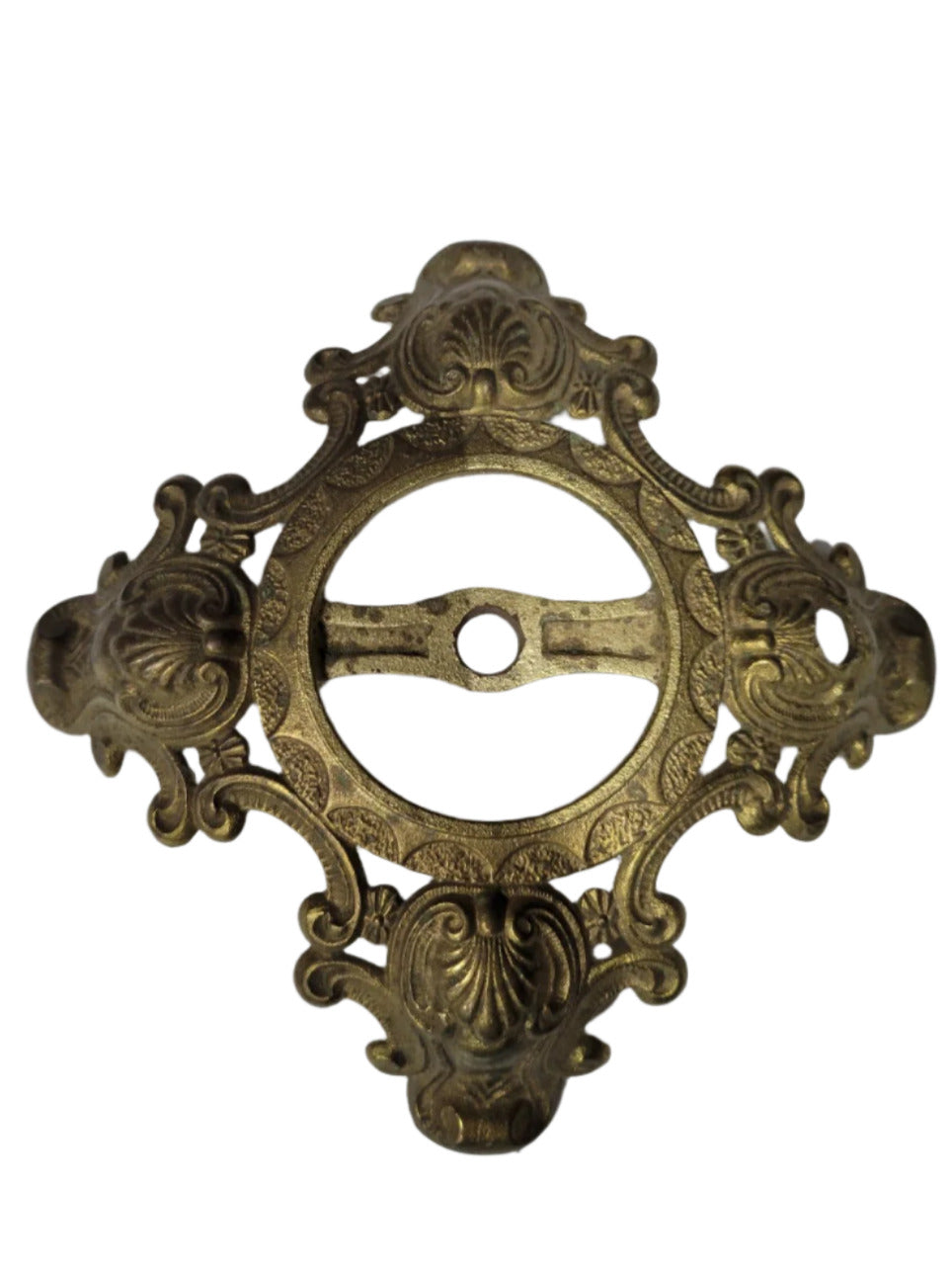 Antique Cast Brass Tripod Light or Clock Base – Ornate Shell & Scroll Design