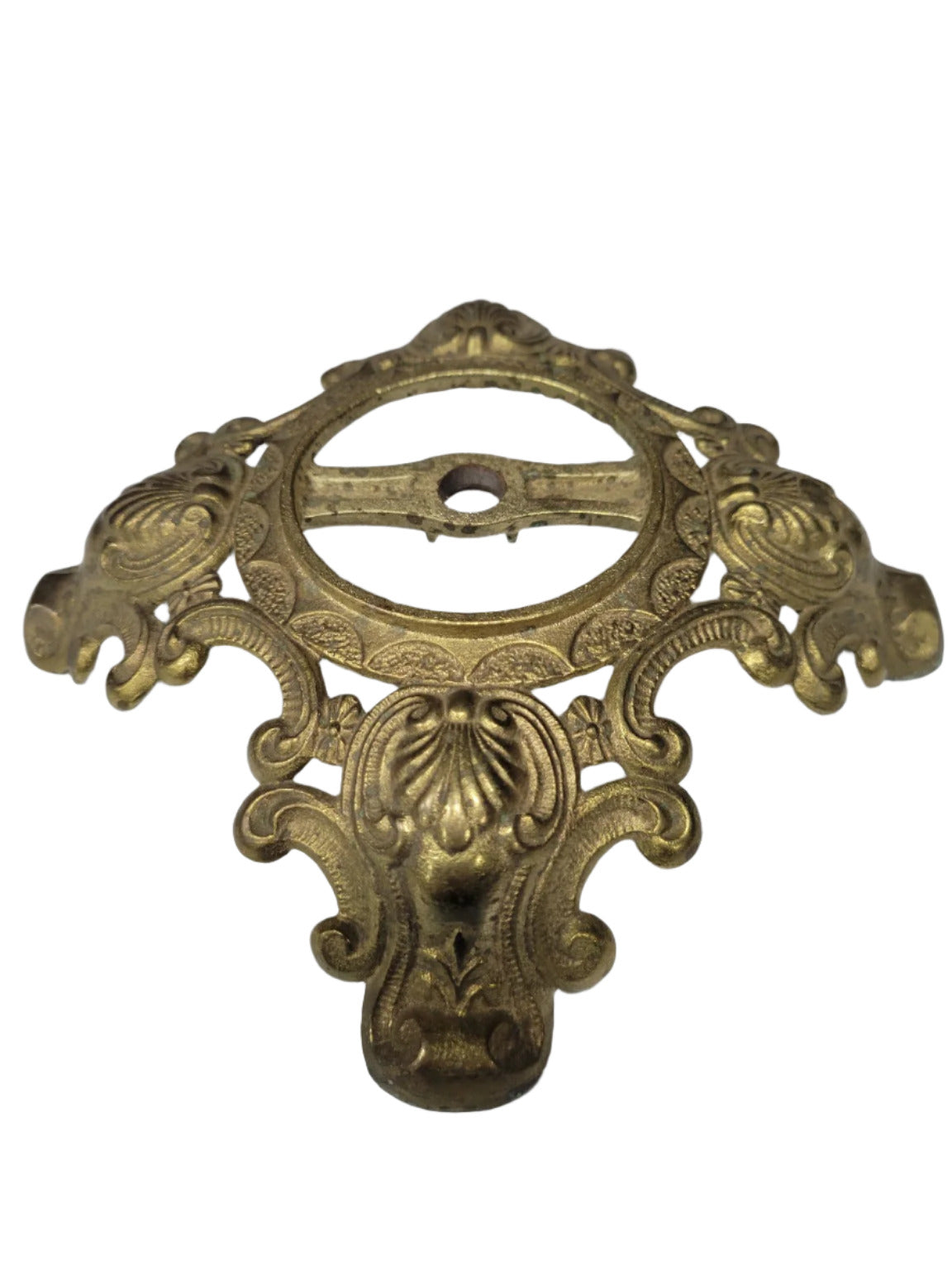 Antique Cast Brass Tripod Light or Clock Base – Ornate Shell & Scroll Design