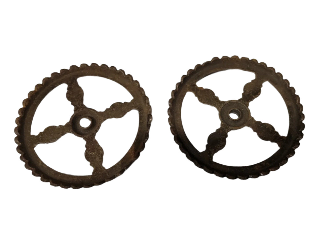 Pair of Ornate Cast Iron Rosette Valve Handles – 4½″ Diameter – Oil Lamp Parts