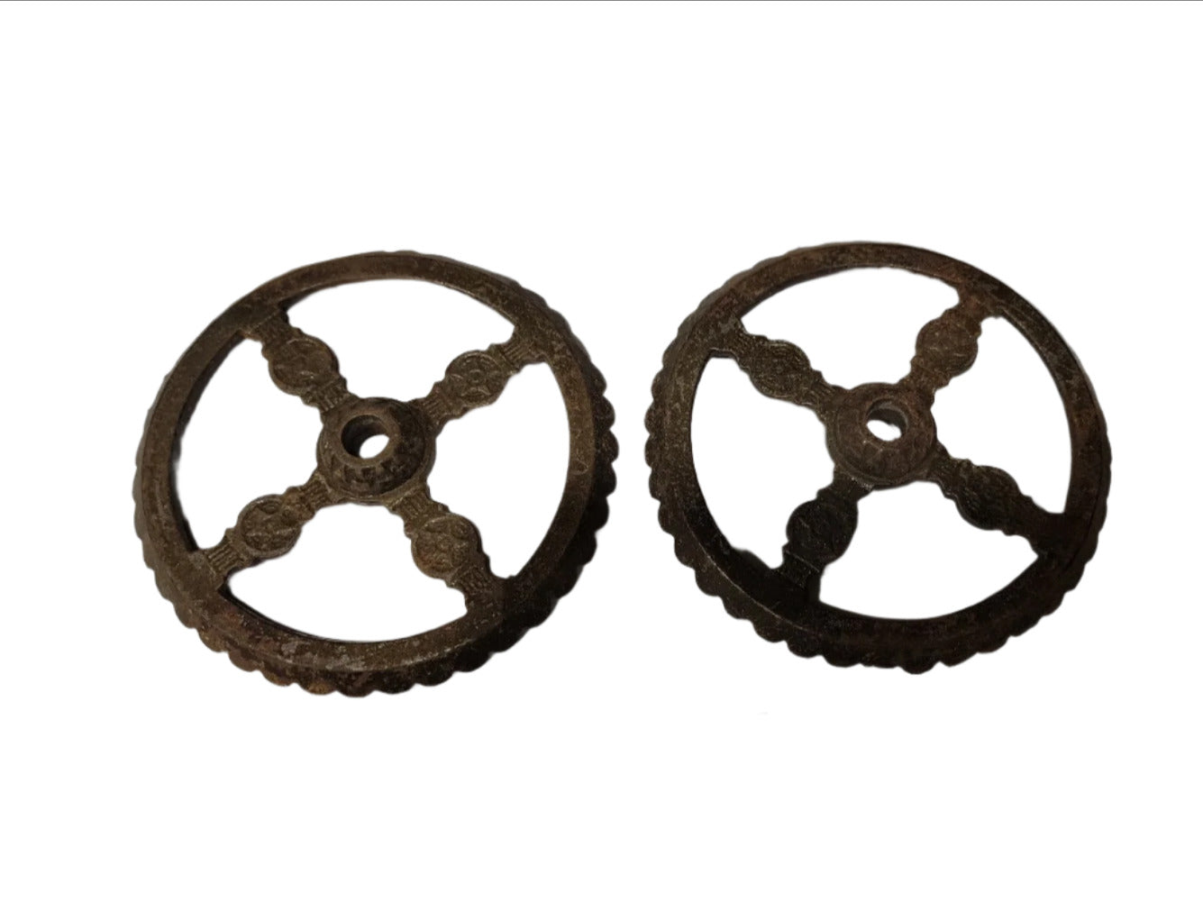 Pair of Ornate Cast Iron Rosette Valve Handles – 4½″ Diameter – Oil Lamp Parts
