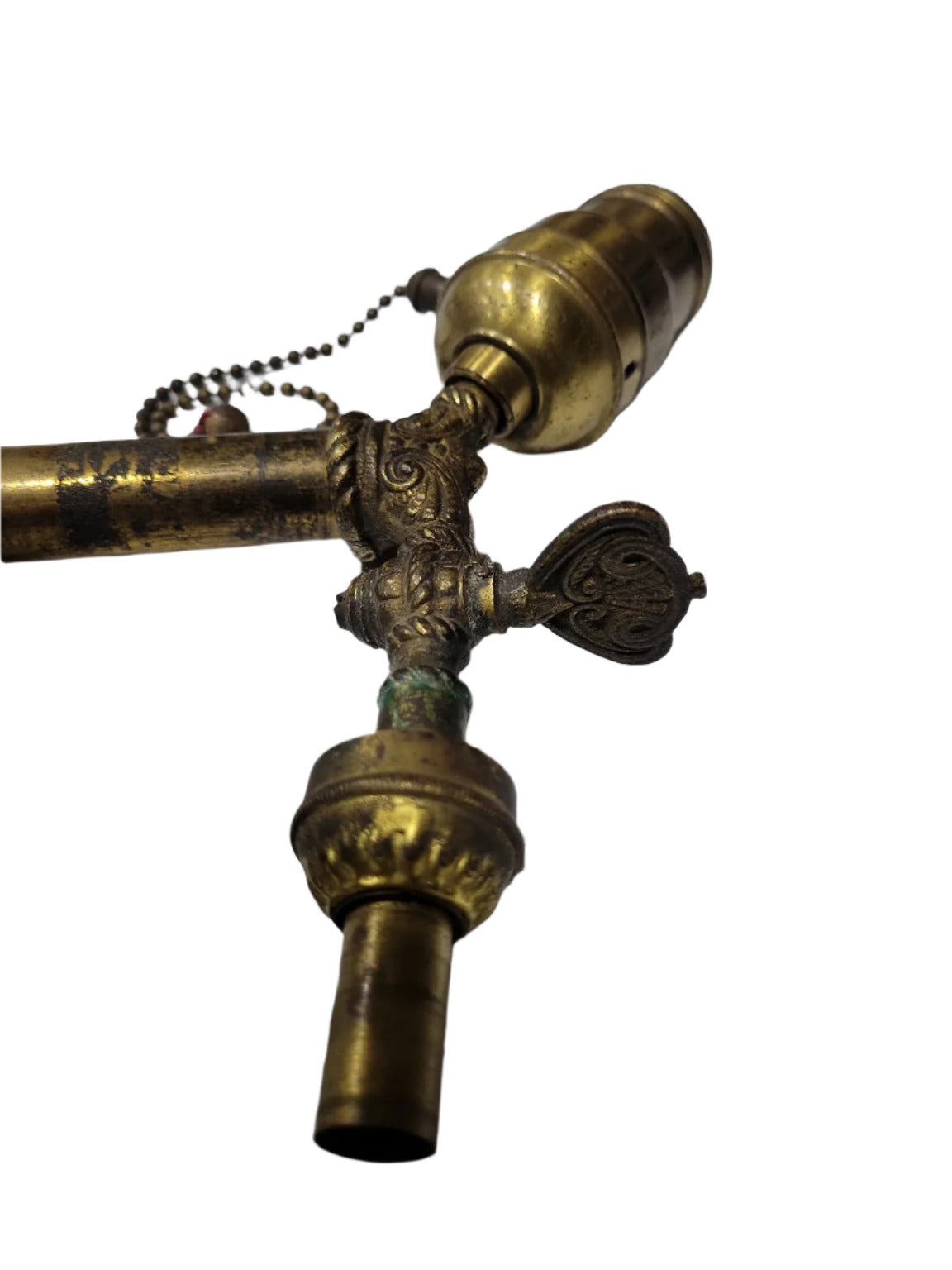 Antique Brass Turn-Key Lamp Socket with Pull Chain – Salvaged Lighting Part (AS IS)
