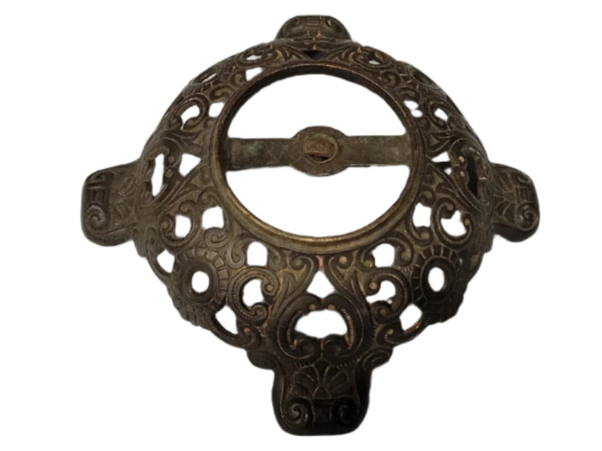 Antique Brass Cast Lamp Canopy – Ornate Openwork Mount with Four Scroll Arms