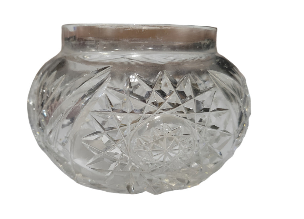 Pressed Glass Decorative Bowl – Diamond & Starburst Pattern, Clear