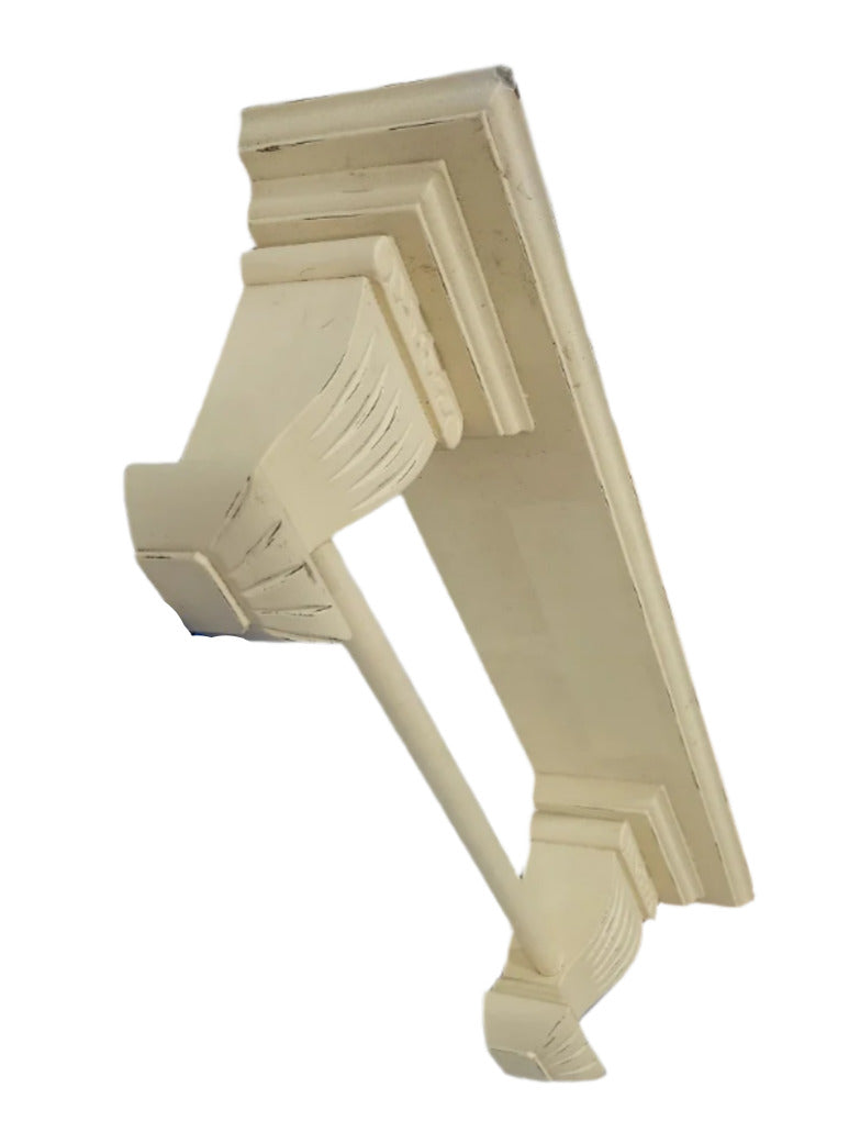 Vintage Wood Shelf Towel Bar – Cream Painted Decorative Wall Mount