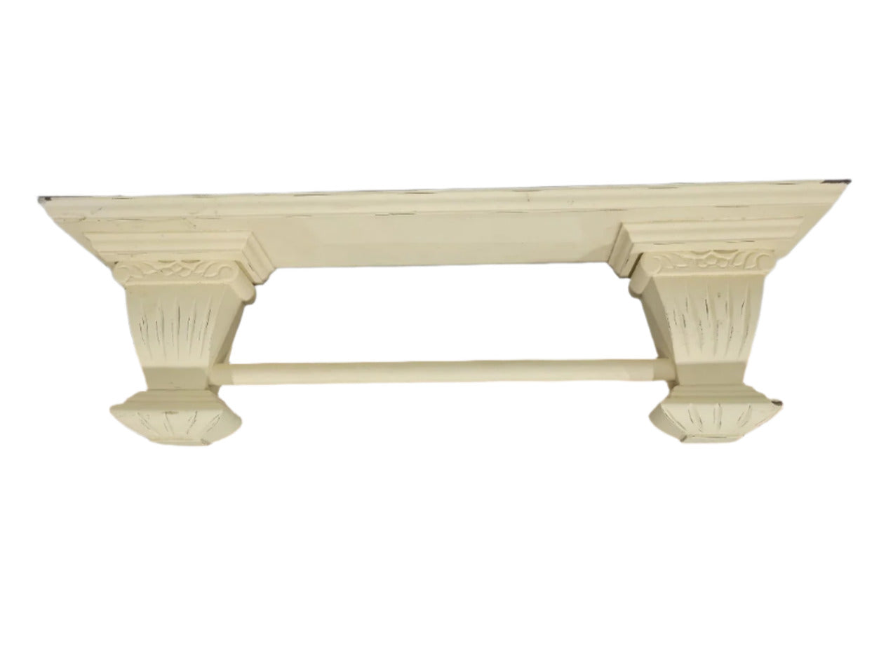 Vintage Wood Shelf Towel Bar – Cream Painted Decorative Wall Mount