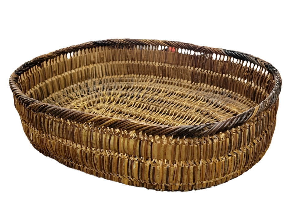Handwoven Oval Wicker Basket – Two-Tone Rustic Storage Tray