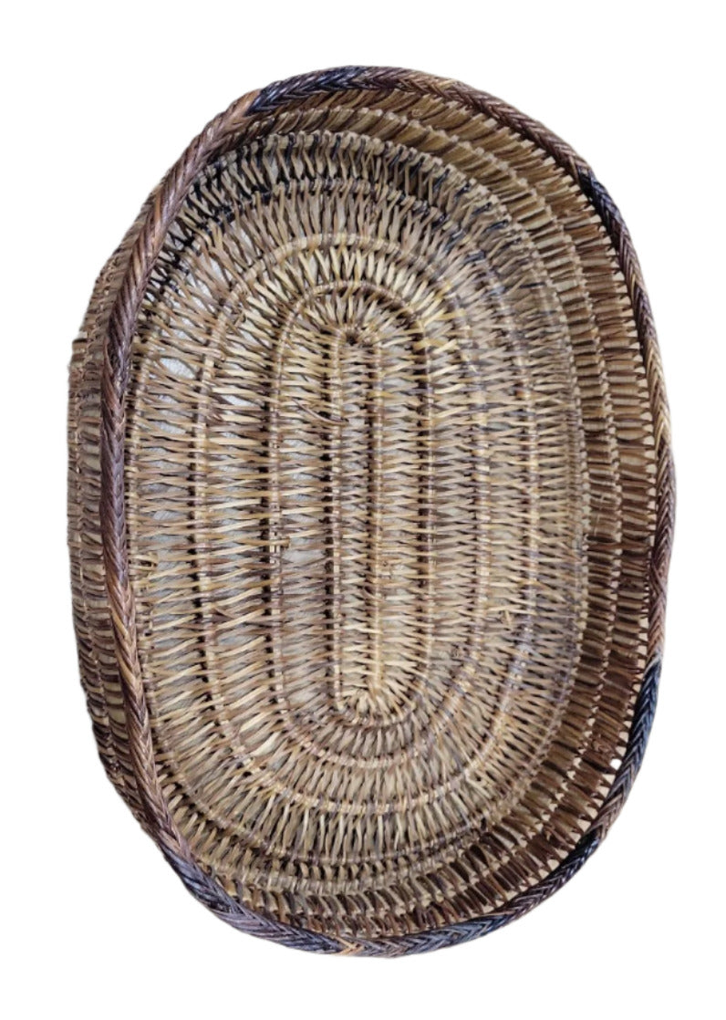 Handwoven Oval Wicker Basket – Two-Tone Rustic Storage Tray